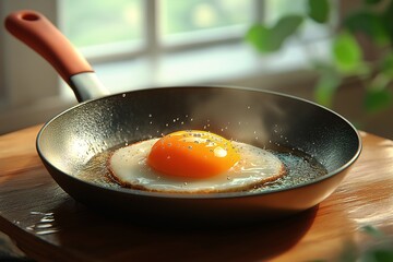 Delicious Homemade Sunny Side Up Eggs in a Frying Pan Easy Breakfast Cooking with Fresh Ingredients in a Cozy Kitchen