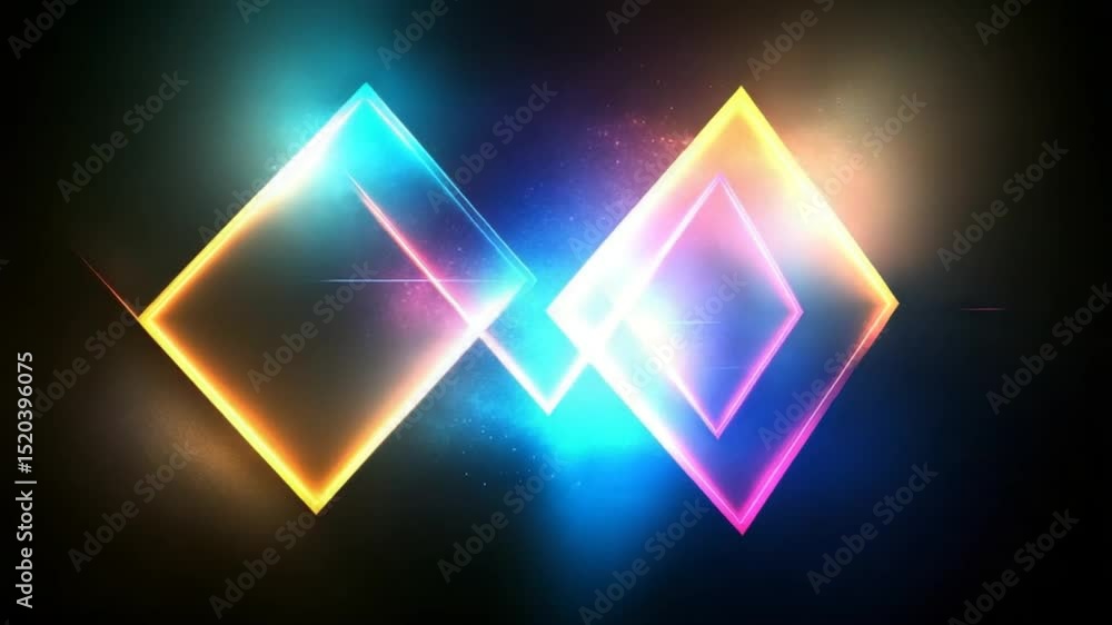 Poster dynamic futuristic background with glowing neon rhombus shapes and particle effects