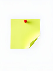 Green sticky post it note with red pushpin isolated on transparent background