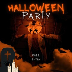 halloween party concept white pumkin head and skeleton