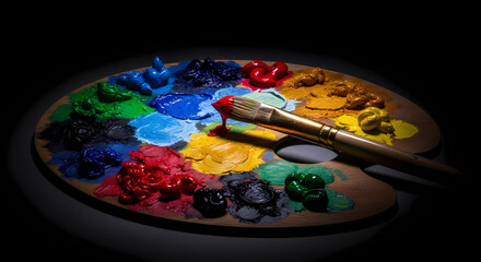 Obraz premium Artist's Palette with Vibrant Colors and Brush for Creative Projects