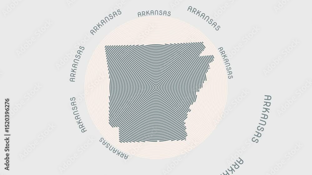 Poster arkansas shape with dynamic circles visual effect. animation of arkansas logo appearing from rotatin