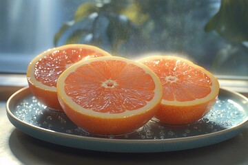 Vibrant Orange Slices on Plate. A Juicy, Healthy Indoor Food Photography Showcase of Citrus Fruits