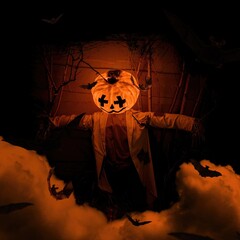 scary monster halloween partu with pumkin head