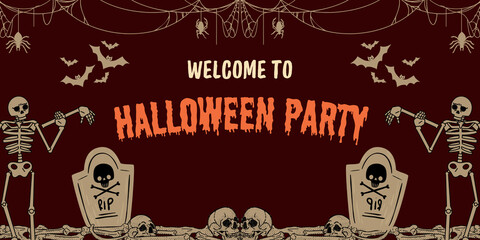 halloween party concept white pumkin head and skeleton