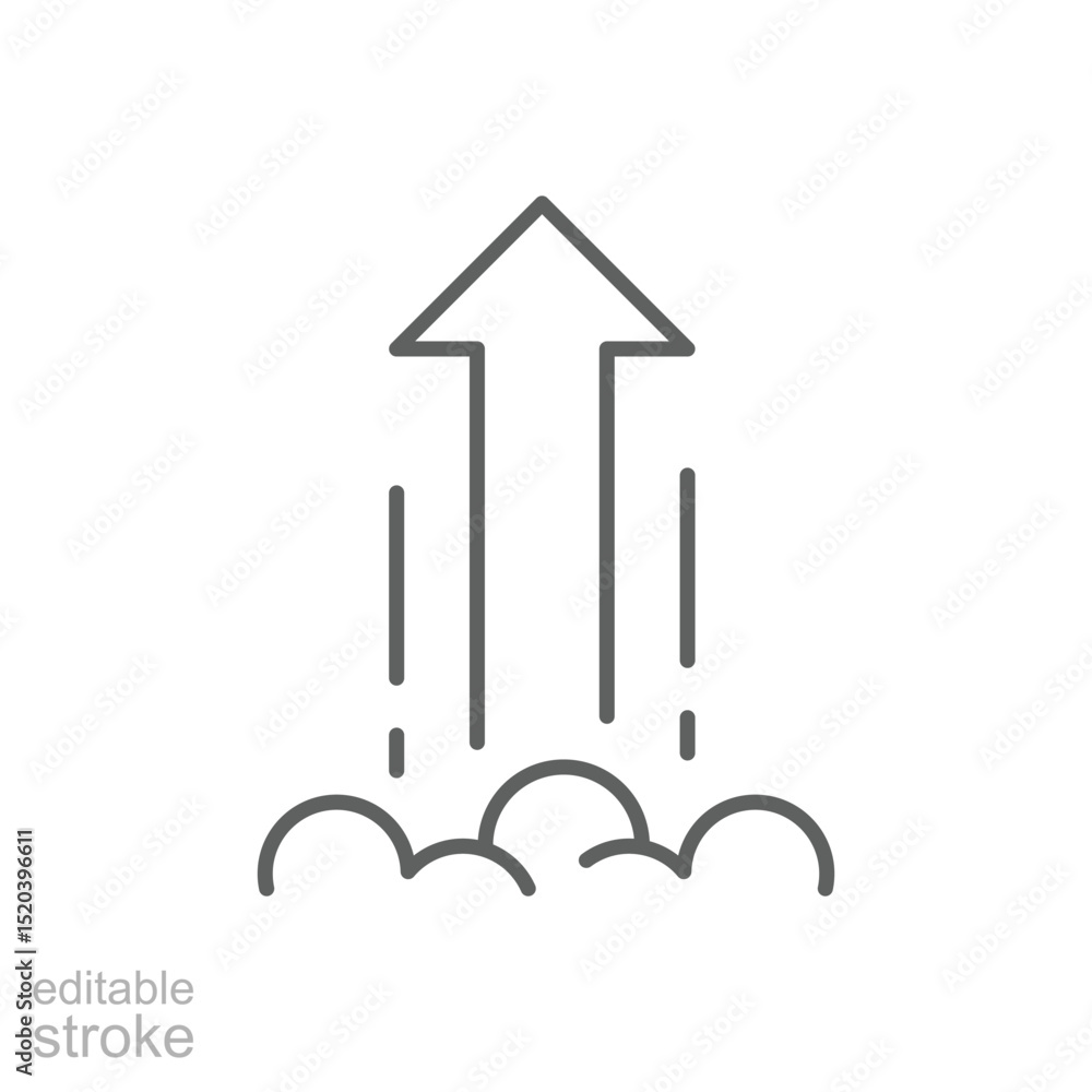 Poster editable stroke arrow outline icon representing rocket launch business growth and startup success in