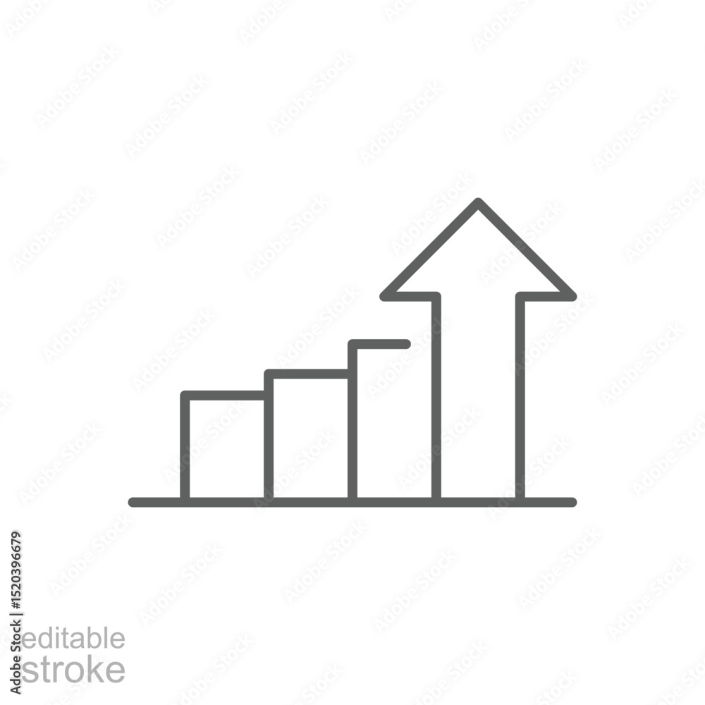 Poster upward trend bar chart with arrow outline vector line icon editable stroke for business growth perfo