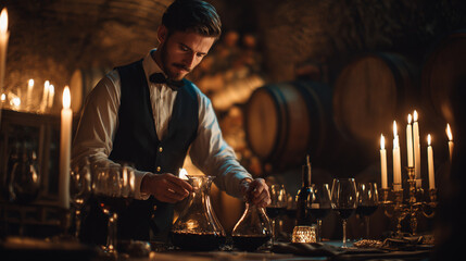 <Sophisticated Wine Barrel Restaurant Experience: Fine Wine Tasting with Candlelight and Gourmet Cuisine Service>