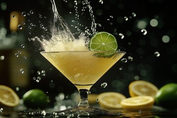 Refreshing Margarita Cocktail with Lime and Ice Splash - Perfect for a Summer Party or Social Gathering