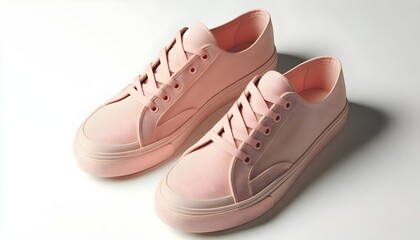 Light pink sneakers made from soft canvas material positioned on white surface in clean modern advertising composition