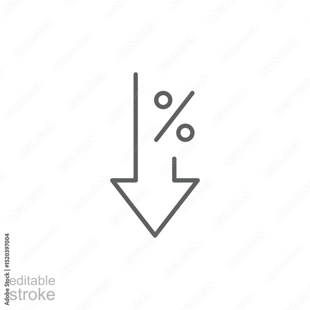 Poster minimal outline of percent and downward arrow indicating fall in metrics inflation or market stats v
