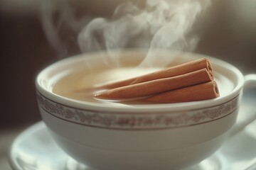 Cozy Morning Coffee and Tea. Savor Aromatic Warm Drinks with Cinnamon Comfort