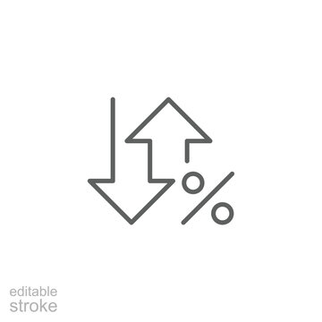Outline Vector Icon of Bidirectional Arrows and Percent Sign Representing Financial Variability or Mixed Trend