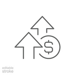 Outline Cost Rising Icon with Upward Arrows and Dollar Symbol Financial Increase Line Art Editable Stroke Expense Growth
