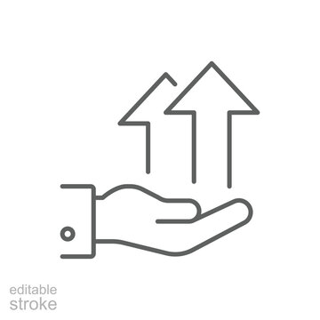 Outline Hand Holding Upward Arrows Icon Editable Stroke Line Art Representing Growth Progress and Positive Direction