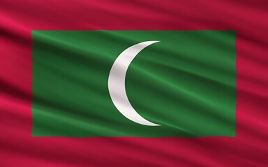 Obraz premium Maldives National Flag High Resolution Image of Waving Green and Red Flag with Crescent Moon