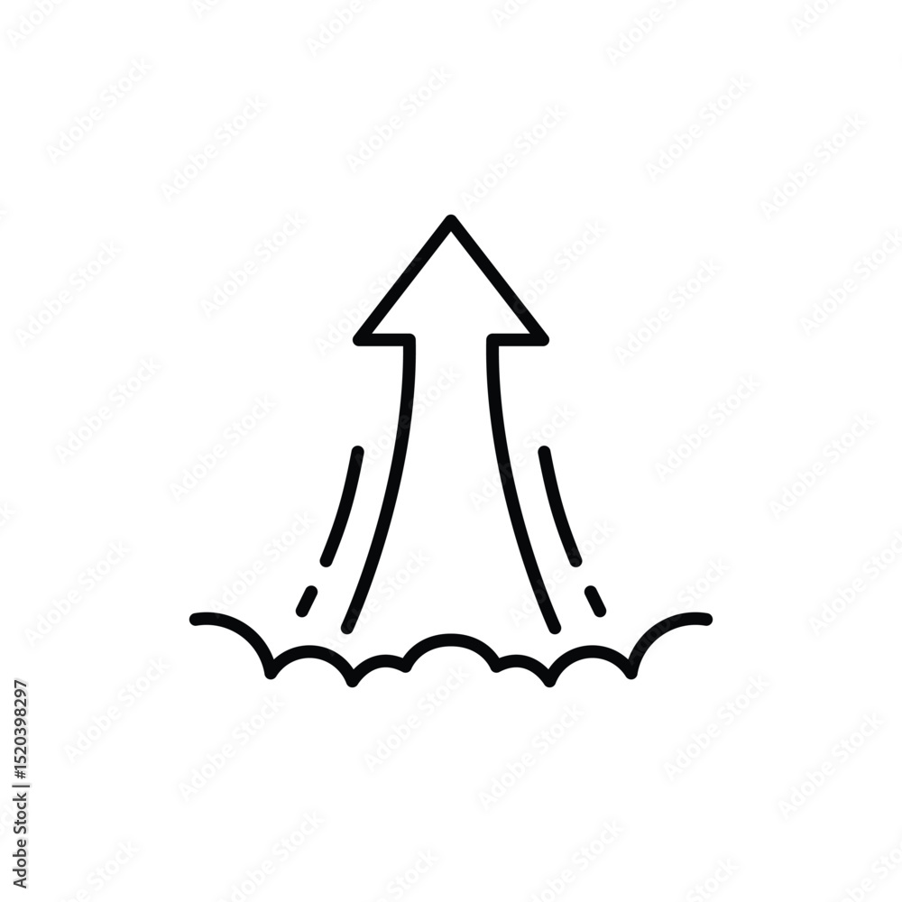 Poster vector icon of arrow launch in outline and line style concept of takeoff progress increase and innov