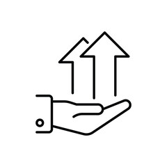 Line Art Icon of Hand Presenting Two Upward Arrows Business Growth and Opportunity Symbol Advancement