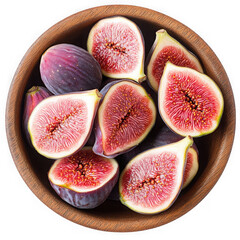 Fresh ripe figs in wooden bowl dark background
