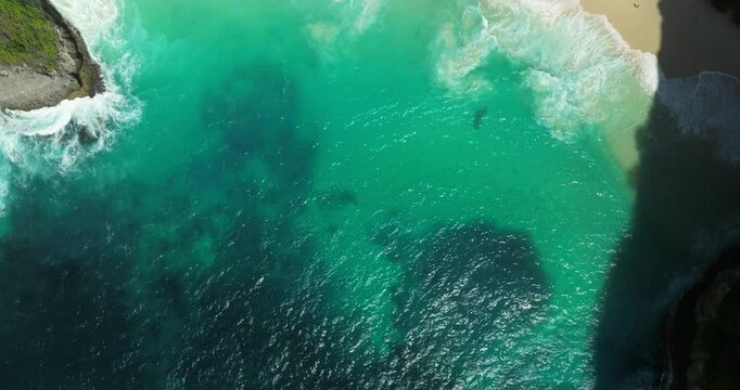 Blue waves at the beach aerial view form drone camera high quality