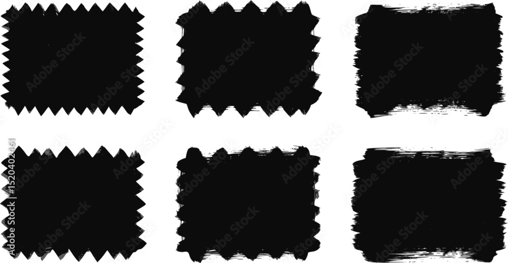 Poster black vector rough edge rectangles. grunge square frames set. jagged edge torn paper background coll