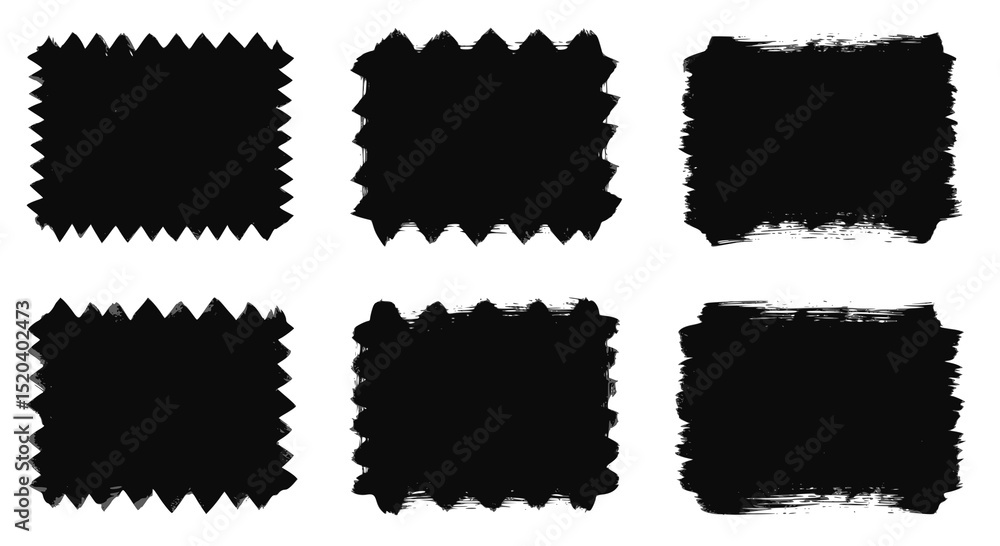 Poster black vector rough edge rectangles. grunge square frames set. jagged edge torn paper background coll