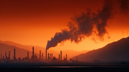 Fototapeta premium Industrial Emission at Sunset