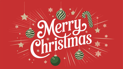 Merry Christmas typography with festive ornaments and candy cane.