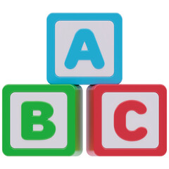abc letter blocks 3d render icon isolated on transparent white background 