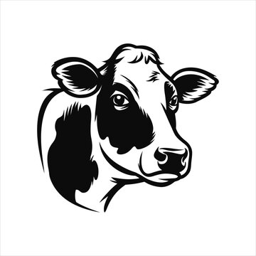Stylish Holstein Cow Head: Farm Animal Illustration for Dairy, Agriculture, and Food Brands

