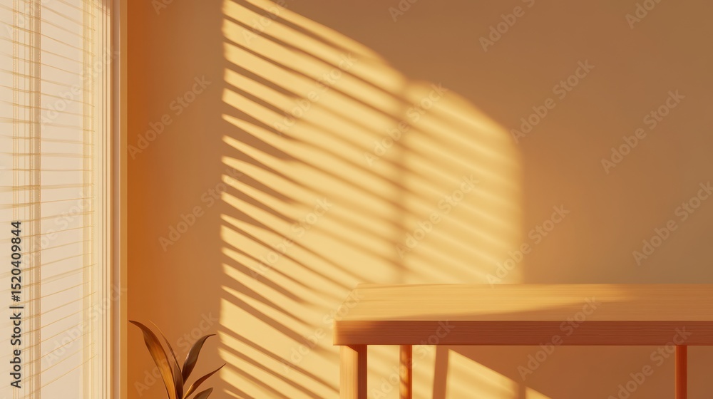 Poster sunlight streaming through window onto a room's empty table