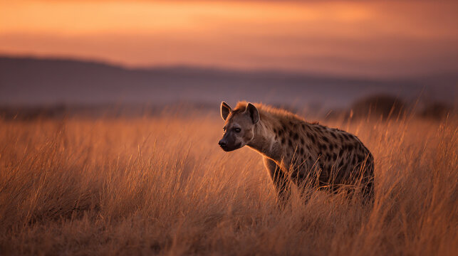 Fototapeta Hyena at Savanna Sunset: Capturing Wildlife in Africa's Natural Habitat