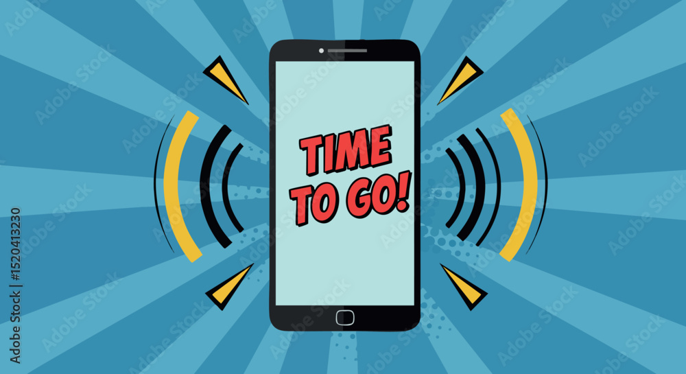Poster smartphone with time to go alert notification vibrant communication concept vector