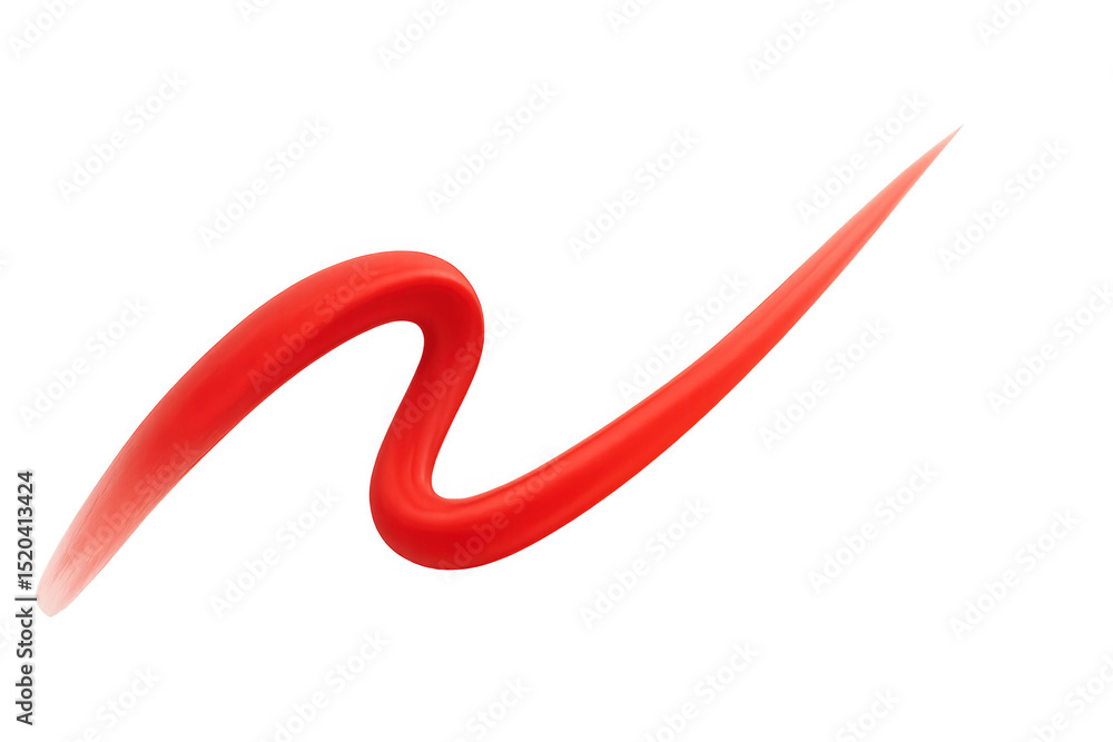 Poster wavy smear of red paint forming a dynamic line on a transparent background, ideal for adding a touch