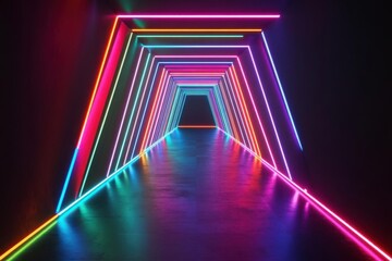Fototapeta premium Enter a Glowing Neon Tunnel for Digital Futuristic Ambience and Backgrounds