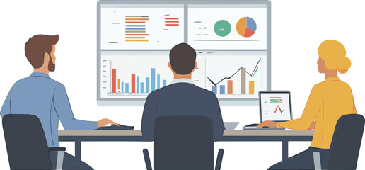 Casual people analyzing data .Three businesspeople illustration
