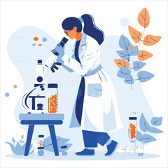 Creation of new medicines. woman working pharmaceutical laboratory illustrations
