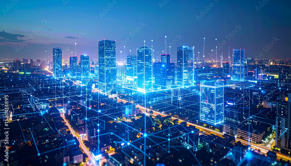 Poster smart city network a high-detail visualization of data flow and connectivity