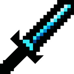 Fototapeta premium Pixelated Cyan Sword with Blue and Black Accents