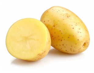 Fresh Potatoes with Bright Yellow Cut on White Background