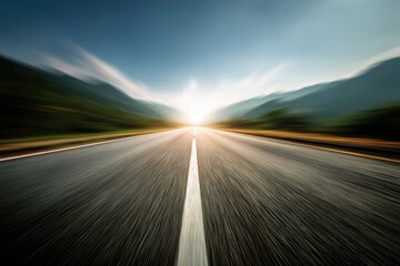 Open Highway Running Through Beautiful Floral Landscape Under a Bright Blue Sky