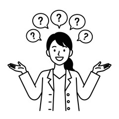 Smiling Woman with Question Marks Surrounding Her Head