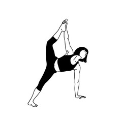 Woman Performing a Challenging Yoga Pose Black and White Illustration