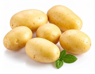 Six Fresh Potatoes with Natural Texture on a White Background