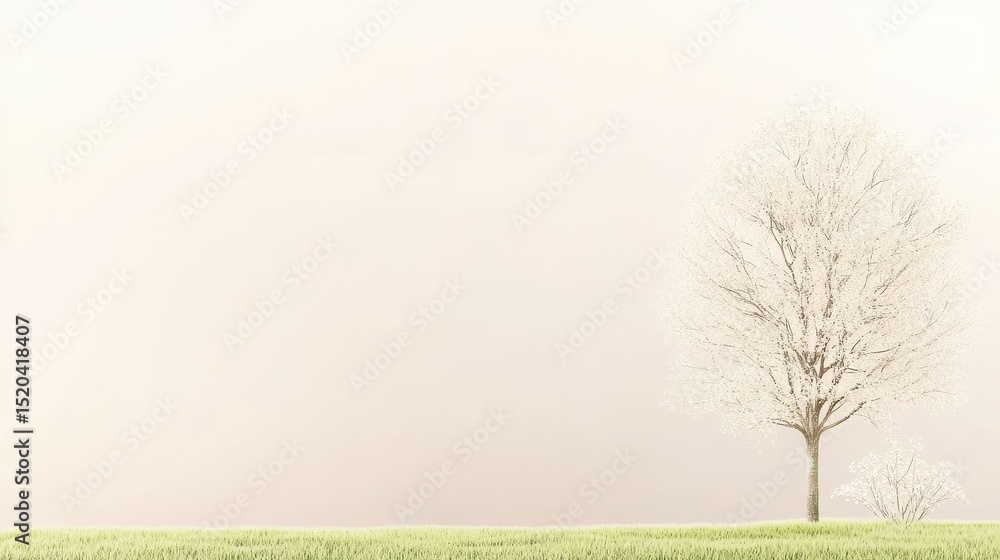 Aufkleber a lone bare tree stands in a serene snow covered field under a hazy gray sky creating a peaceful min
