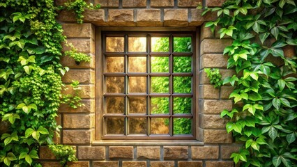 A glass brick window set into a brown stone brick wall