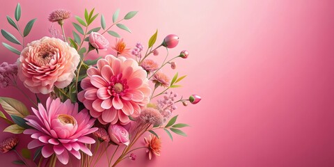 Fototapeta premium A stylized illustration of a bright pink floral arrangement with pastel colors and delicate lines