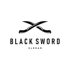sword logo design, a tool of war and cutting with a simple black silhouette, illustration of a sword symbol template for a product or business brand