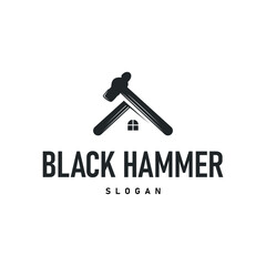 hammer logo design concept simple black silhouette hammer template illustration building equipment brand symbol product and business
