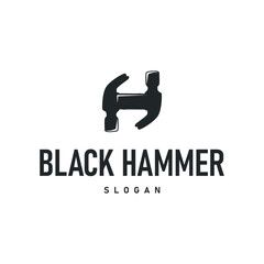 hammer logo design concept simple black silhouette hammer template illustration building equipment brand symbol product and business